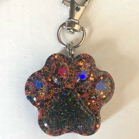 Handmade Multicolor Glitter & Mickey Mouse Resin Dog & Cat Paw Print Key Chain - Picture 1 of 8
